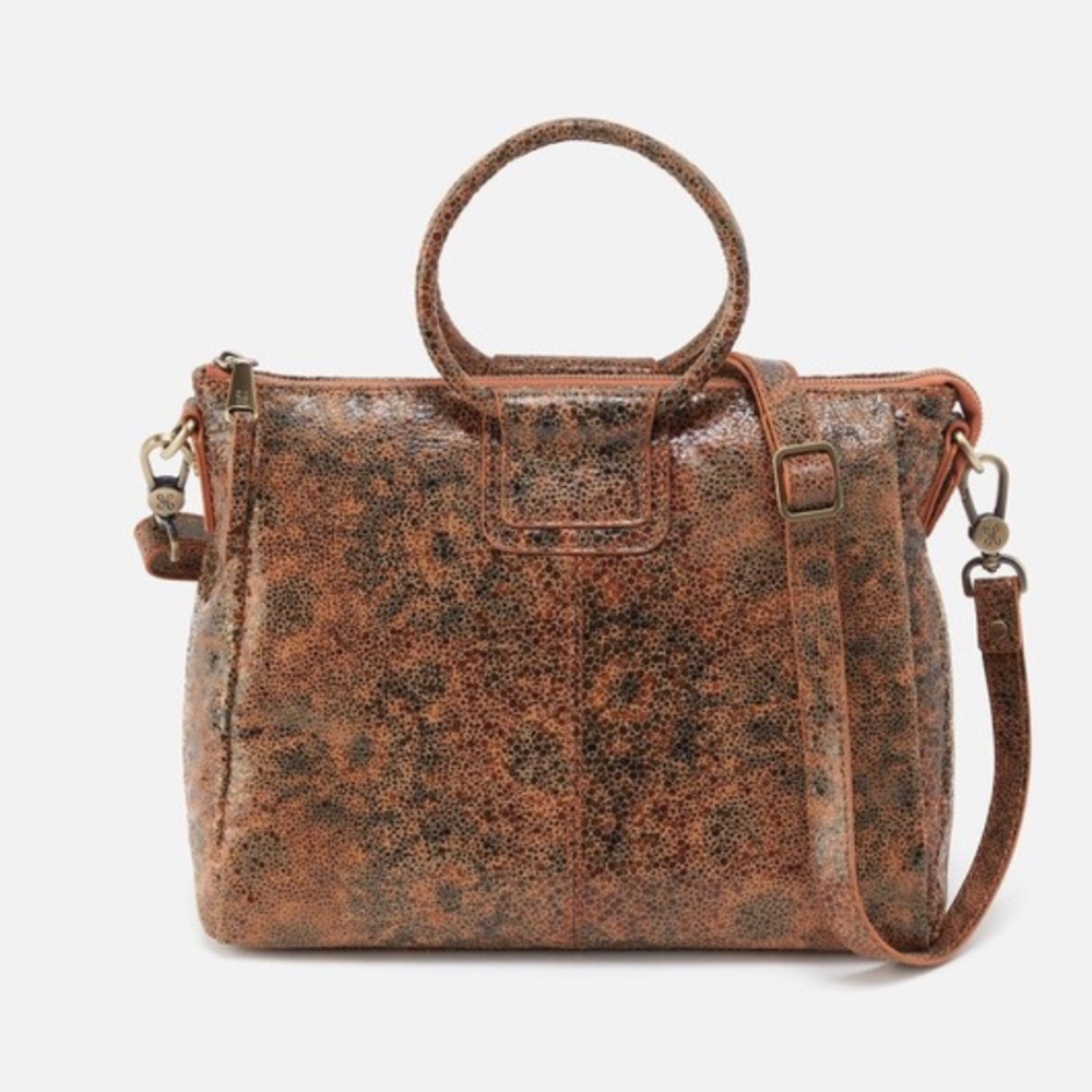 HOBO Speckled Tan and Black Leather Satchel with Detachable Strap